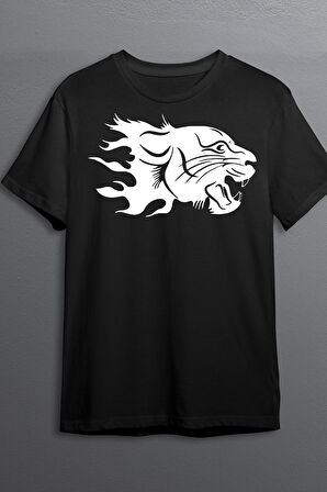 Kaplan Pamuklu Likralı T-shirt (Beyaz Desenli Siyah) M Beden