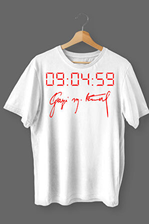 Atatürk İmza Baskılı Pamuklu Likralı T-shirt (Kırmızı Yazılı Beyaz) XL Beden