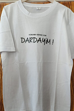 Konuma Gerek Yok Baskılı Pamuklu Likralı T-shirt (Siyah Yazılı Beyaz) S Beden