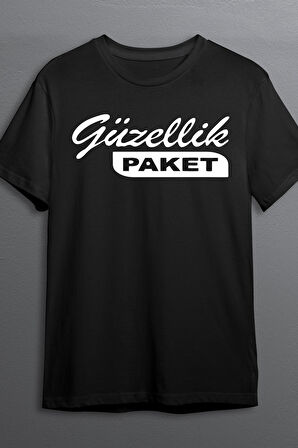 Güzellik Paket Pamuklu Likralı T-shirt (Beyaz Yazılı Siyah) S Beden