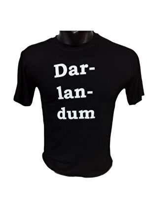 Darlandum Baskılı Pamuklu Likralı T-shirt (Beyaz Yazılı Siyah) S Beden