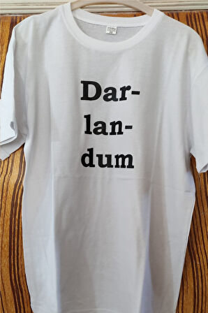 Darlandum Baskılı Pamuklu Likralı T-shirt (Siyah Yazılı Beyaz) L Beden
