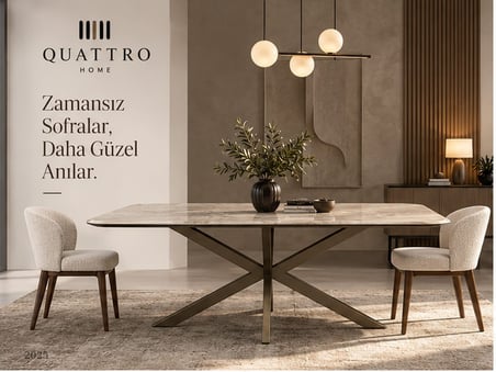 Lunessa 2025 Mermer Görünümlü Yıldız Ayaklı Yemek Masası