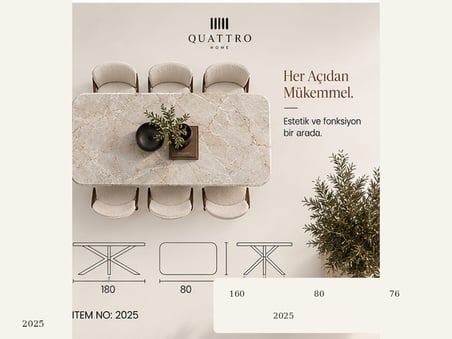 Lunessa 2025 Mermer Görünümlü Yıldız Ayaklı Yemek Masası