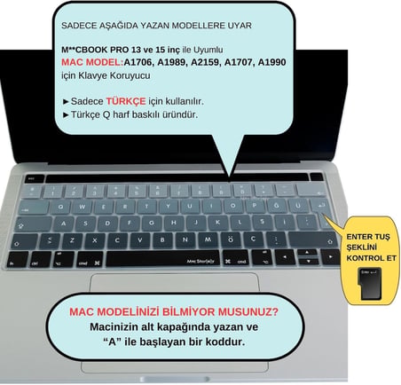 Türkçe Q Klavye Koruyucu MacBook Pro 13 15 Touch Bar Uyumlu A1706 A1989 A2159 A1707 A1990 | UK ISO Ters L Enter | Silikon Keyboard Cover Siyah Gri