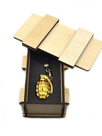 El Bombası - Grenade - Anahtarlık - Gold - Ahşap Kutulu