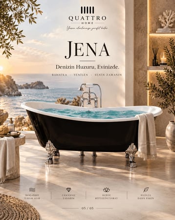 Jena Siyah Ayaklı Serbest Duran Akrilik Küvet – 180 × 80 × 74 cm