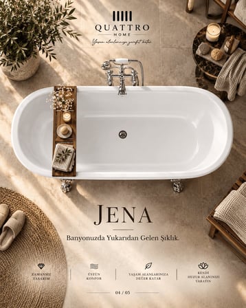 Jena Siyah Ayaklı Serbest Duran Akrilik Küvet – 180 × 80 × 74 cm