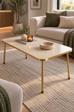 SuloraHome Gold Metal Dikdörtgen Orta Sehpa Krem