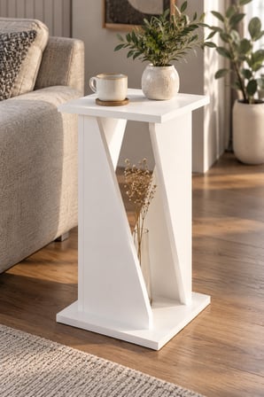 SuloraHome Modern Mermer Desenli Yan Sehpa Beyaz