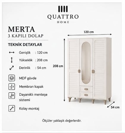 MERTA 3 KAPAKLI DOLAP