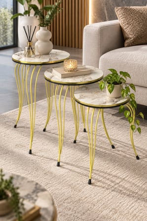 SuloraHome Beyaz 3'lü Zigon Sehpa Takımı