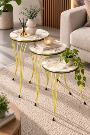SuloraHome Beyaz 3'lü Zigon Sehpa Takımı