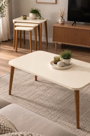 SuloraHome Torna Ayaklı 4'lü Sehpa Seti Krem