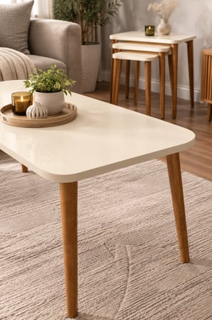 SuloraHome Torna Ayaklı 4'lü Sehpa Seti Krem