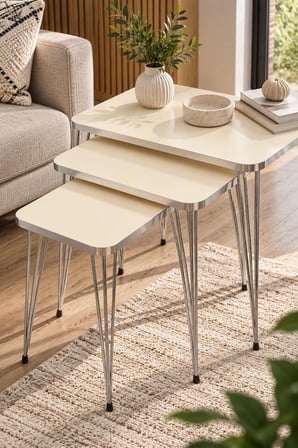 SuloraHome Gold Tel Zigon Sehpa Takımı Krem Bej 3'lü