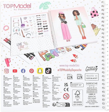 13804 TOPModel Dress Me Up - Çıkartma kitabı, 24 sayfalık motifler, kendiniz tasarlamak için önceden basılmış desenler, dahil. 11 sayfa çıkartma