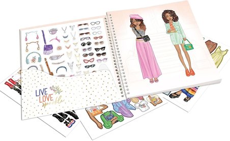 13804 TOPModel Dress Me Up - Çıkartma kitabı, 24 sayfalık motifler, kendiniz tasarlamak için önceden basılmış desenler, dahil. 11 sayfa çıkartma