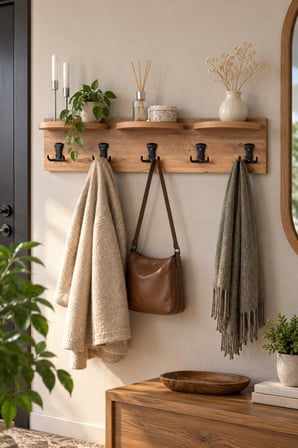 SuloraHome 5'li Duvar Askılığı Raflı ve Kancalı Ceviz Desenli Kahverengi 80 cm