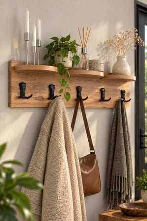 SuloraHome 5'li Duvar Askılığı Raflı ve Kancalı Ceviz Desenli Kahverengi 80 cm