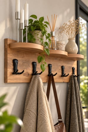 SuloraHome 5'li Duvar Askılığı Raflı ve Kancalı Ceviz Desenli Kahverengi 80 cm