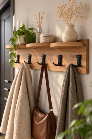 SuloraHome 5'li Duvar Askılığı Raflı ve Kancalı Ceviz Desenli Kahverengi 80 cm