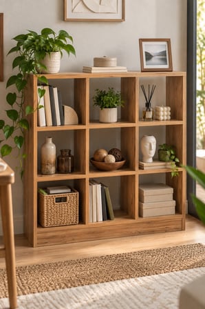 SuloraHome 9 Bölmeli Çam Desenli Çok Amaçlı Kitaplık ve Raf Ünitesi