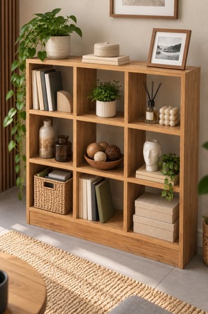 SuloraHome 9 Bölmeli Çam Desenli Çok Amaçlı Kitaplık ve Raf Ünitesi