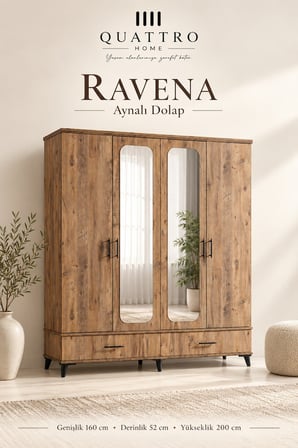 Ravena 4 Kapaklı Aynalı 2 Çekmeceli Gardırop