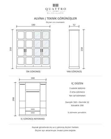 Ravena 4 Kapaklı Aynalı 2 Çekmeceli Gardırop