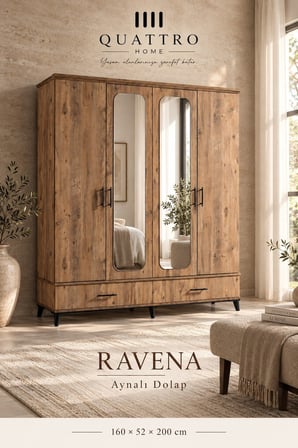 Ravena 4 Kapaklı Aynalı 2 Çekmeceli Gardırop