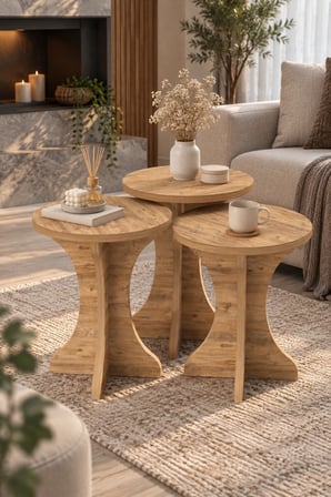 SuloraHome Mantar Zigon Sehpa Takımı Çam Kahverengi