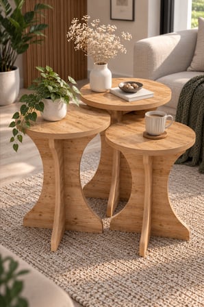 SuloraHome Mantar Zigon Sehpa Takımı Çam Kahverengi