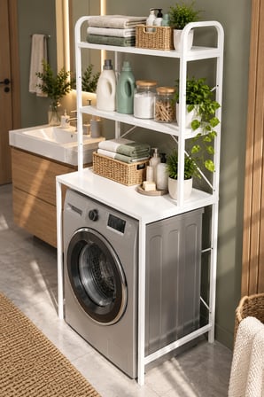 SuloraHome Çamaşır Makinesi Üstü Banyo Rafı - Beyaz 70 cm