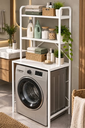 SuloraHome Çamaşır Makinesi Üstü Banyo Rafı - Beyaz 70 cm
