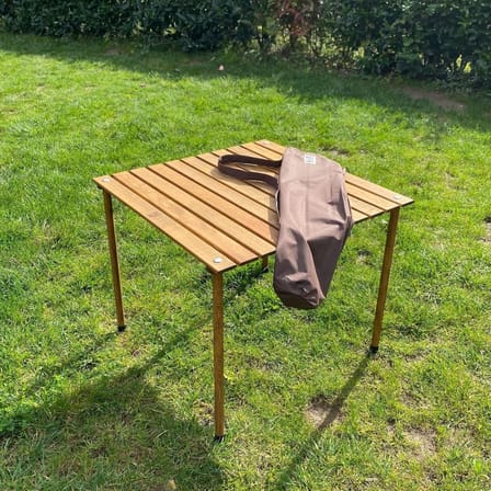 L 60cm x 60cm x 50cm Ahşap Katlanır Rulo Kamp ve Piknik Masası Kahverengi