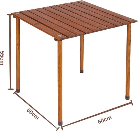 L 60cm x 60cm x 50cm Ahşap Katlanır Rulo Kamp ve Piknik Masası Kahverengi