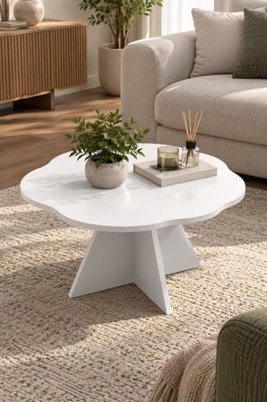 SuloraHome Çiçek Formlu Beyaz Orta Sehpa 70 cm