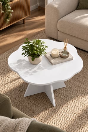 SuloraHome Çiçek Formlu Beyaz Orta Sehpa 70 cm