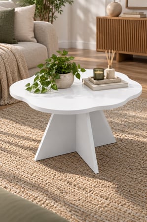 SuloraHome Çiçek Formlu Beyaz Orta Sehpa 70 cm
