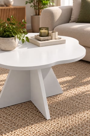 SuloraHome Çiçek Formlu Beyaz Orta Sehpa 70 cm