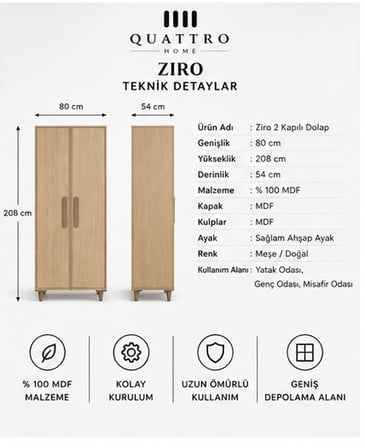 ZIRO 2 KAPAKLI DOLAP