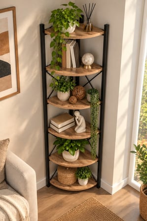 SuloraHome 6 Raflı Köşe Kitaplık ve Saksılık Standı Krem 160 cm