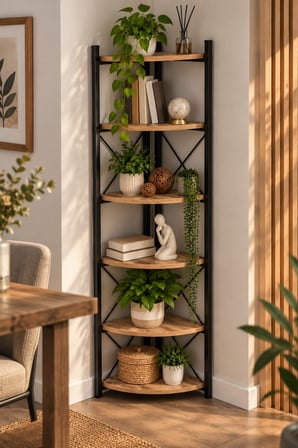 SuloraHome 6 Raflı Köşe Kitaplık ve Saksılık Standı Krem 160 cm