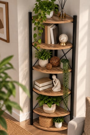 SuloraHome 6 Raflı Köşe Kitaplık ve Saksılık Standı Krem 160 cm