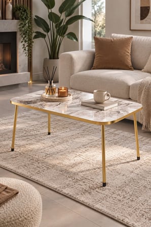 SuloraHome Beyaz Orta Sehpa Gold Ayaklı