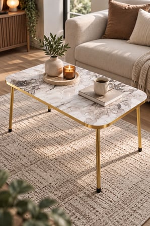 SuloraHome Beyaz Orta Sehpa Gold Ayaklı