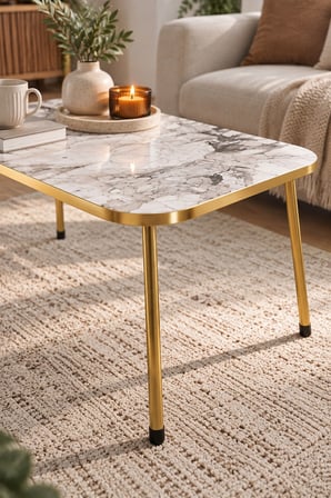 SuloraHome Beyaz Orta Sehpa Gold Ayaklı