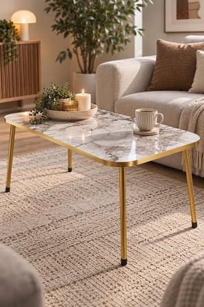 SuloraHome Beyaz Orta Sehpa Gold Ayaklı