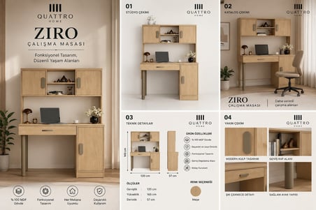 ZIRO KİTAPLIKLI ÇALIŞMA MASASI